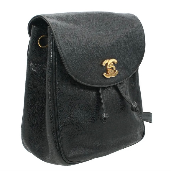 CHANEL Caviar Leather Turnlock Chain Backpack Bag Black main image 4